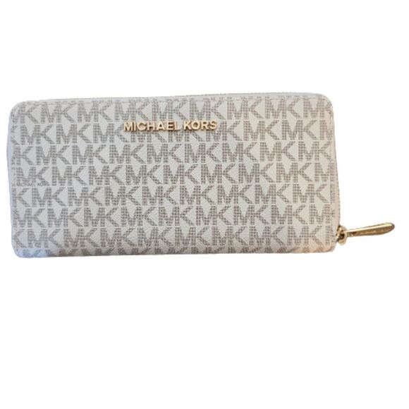 Michael Kors Jet Set Travel Vanilla Signature Continental Wallet Size Large - Picture 1 of 8